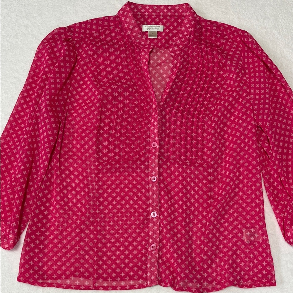 Christopher & Banks Pink Sheer Blouse Lightweight Loose Fit Feminine XL